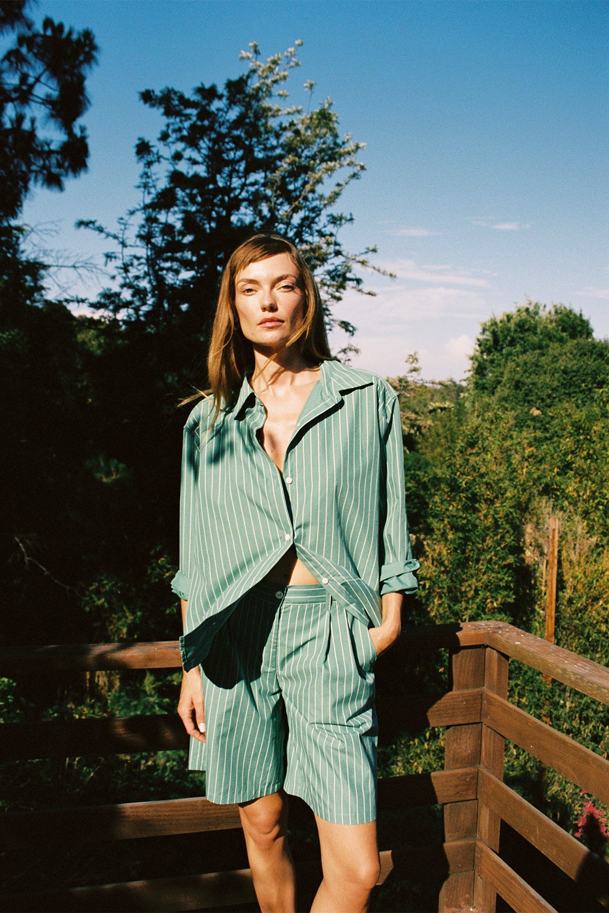 Women | June Longline Short | Green Stripe