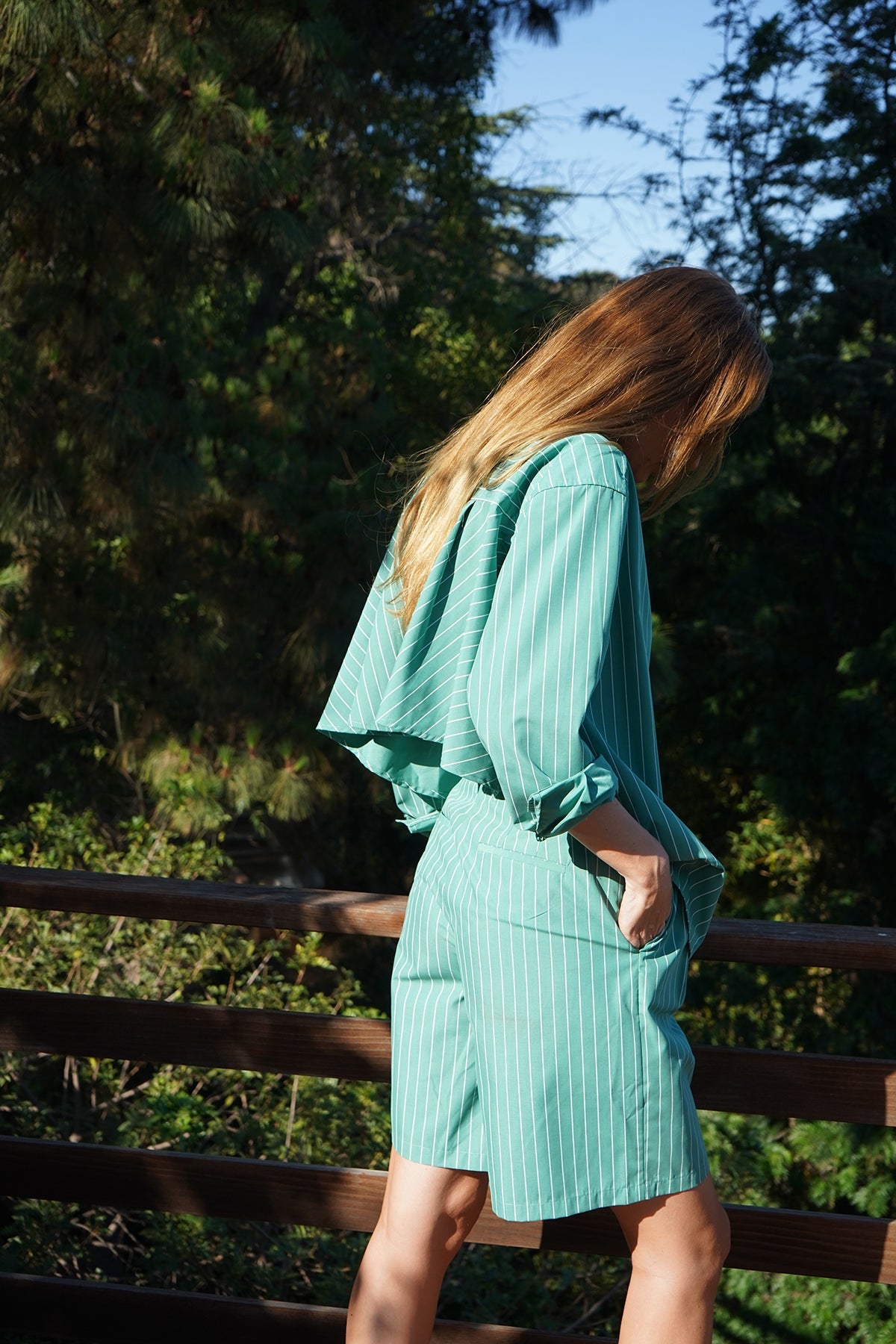 Women | June Longline Short | Green Stripe