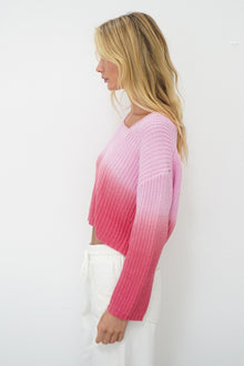LNA Clothing Angle V Sweater in Pink Dip Dye