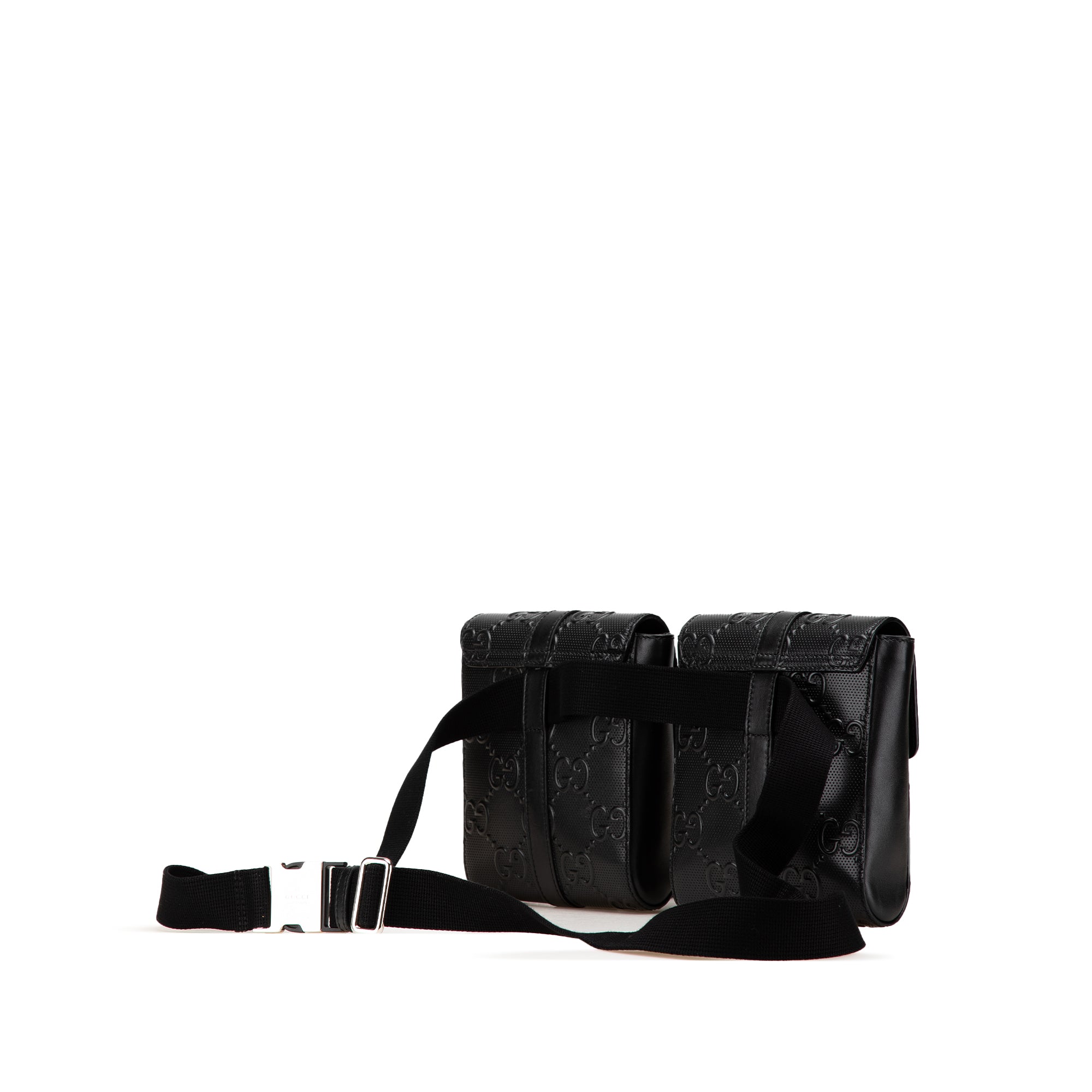 Gucci | Pre-Owned GG Embossed Perforated Double Belt Bag | Black