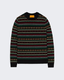 Lodge Crew - Black Combo men's medium-weight knit sweater with jacquard rib cuffs and cashmere blend fabric