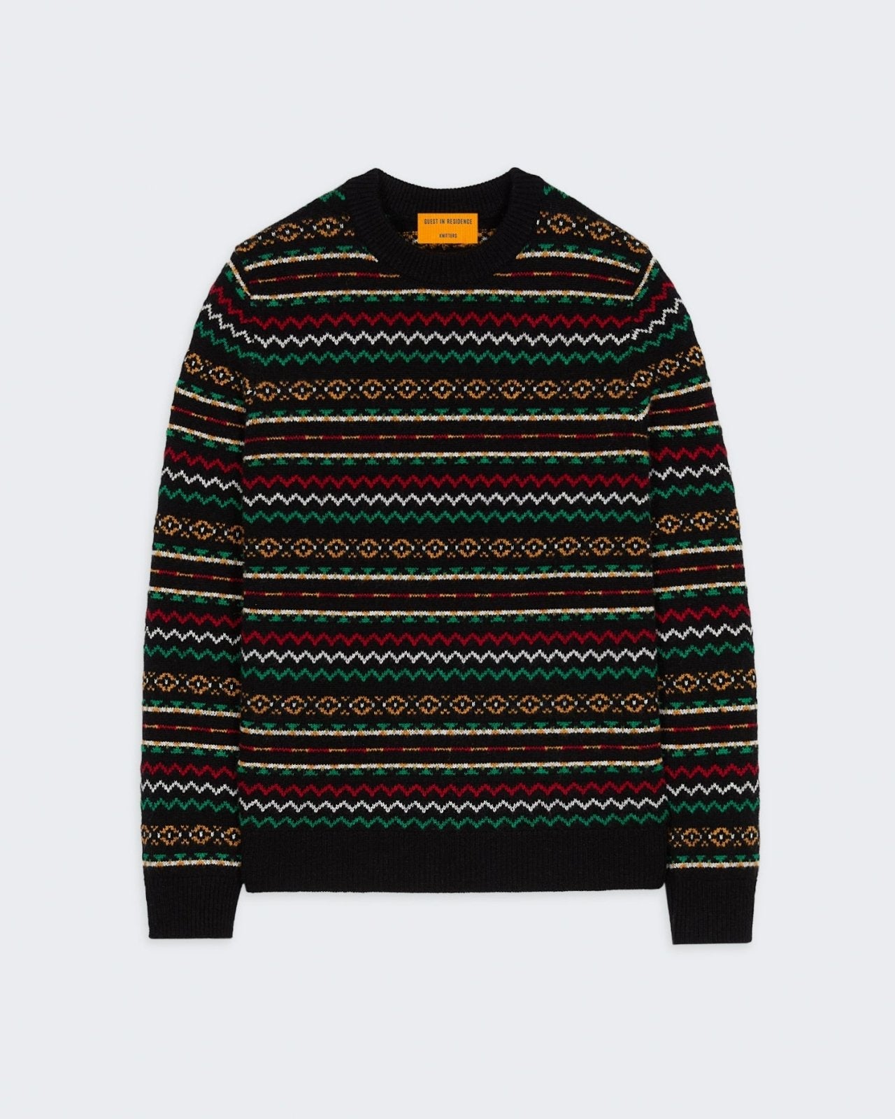 Lodge Crew - Black Combo men's medium-weight knit sweater with jacquard rib cuffs and cashmere blend fabric