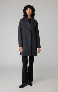 Lolli Straight-Fit Novelty Wool Coat With Leather Bib | Black