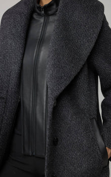 Lolli Straight-Fit Novelty Wool Coat With Leather Bib | Black