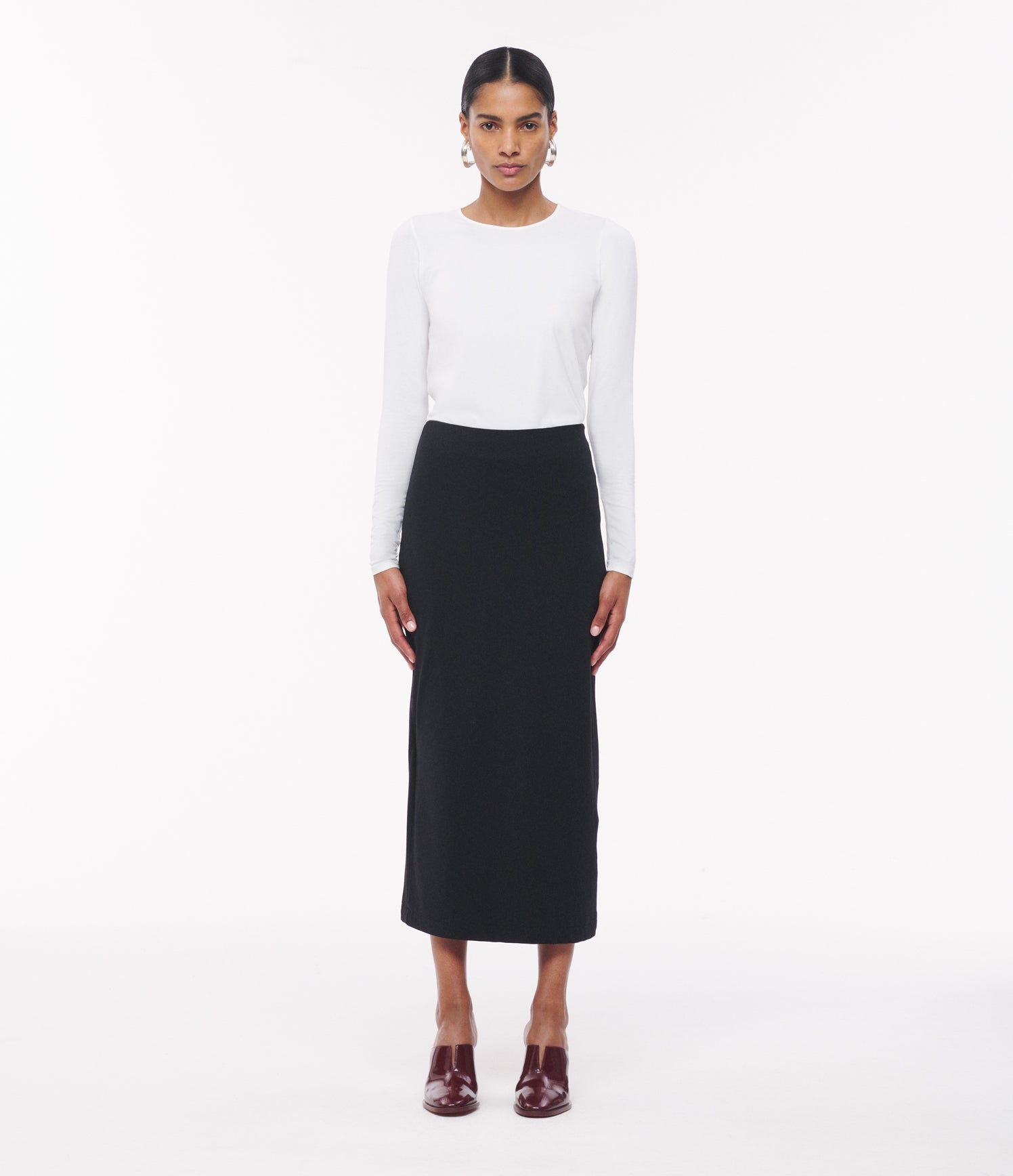 Another Tomorrow Long Sleeve Fitted Tee in White – Cotton Women's Top