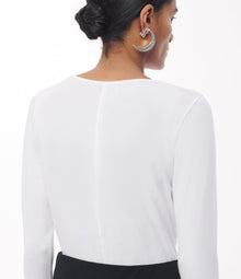 Another Tomorrow Long Sleeve Fitted Tee in White – Cotton Women's Top