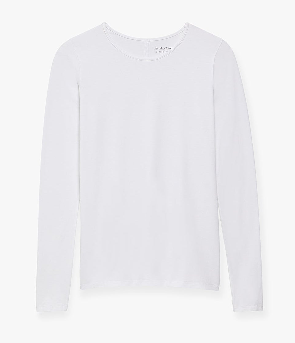 Another Tomorrow Long Sleeve Fitted Tee in White – Cotton Women's Top