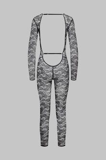 Long sleeve V-neck jumpsuit - Flashback | Black
