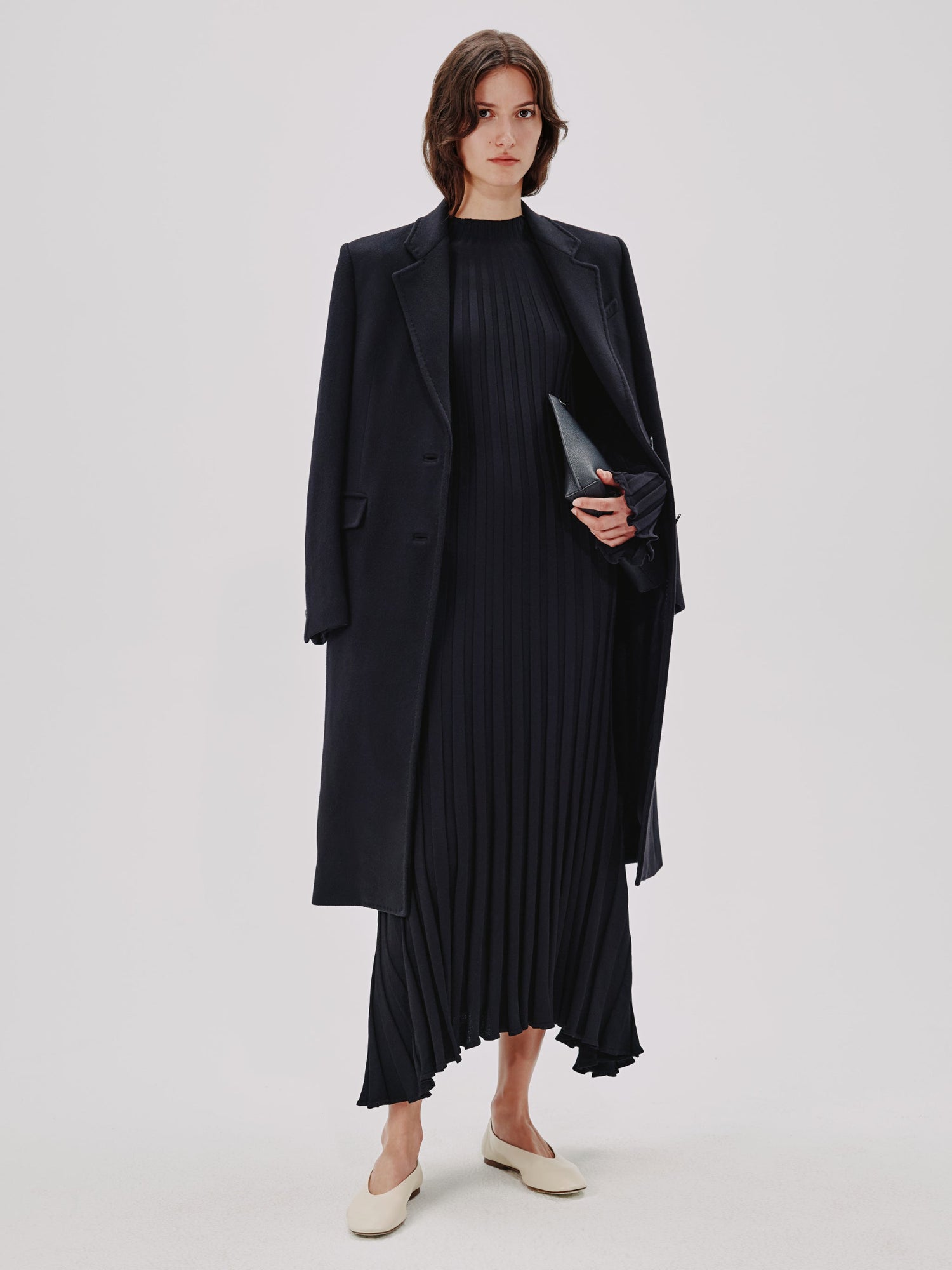 Another Tomorrow Long Sleeve Rib Flare Dress in Black – Viscose Women's Dress