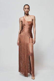 Draped Fringe One Shoulder Gown | Ginger