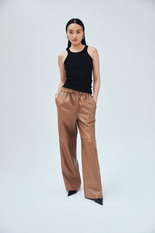 Vegan Leather Relaxed Drawstring Pant | Mushroom