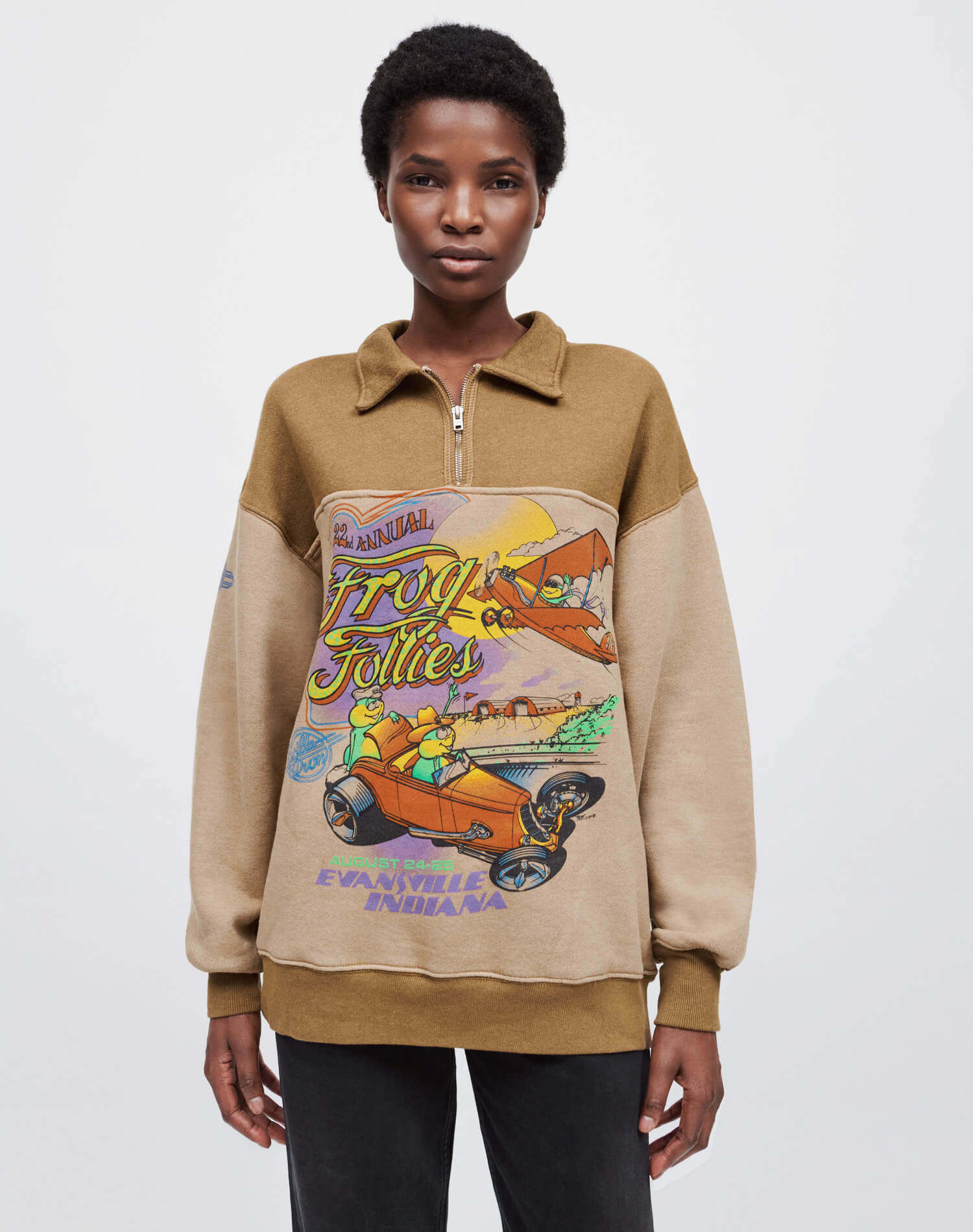 RE/DONE | 80s Upcycled Oversized Half Zip in Assorted Caramel