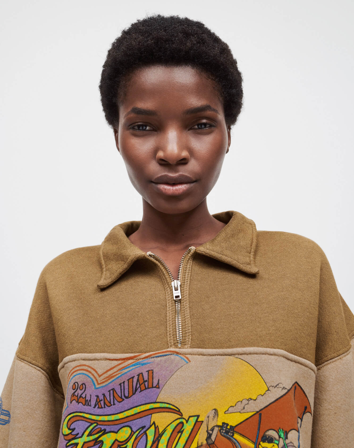 RE/DONE | 80s Upcycled Oversized Half Zip in Assorted Caramel