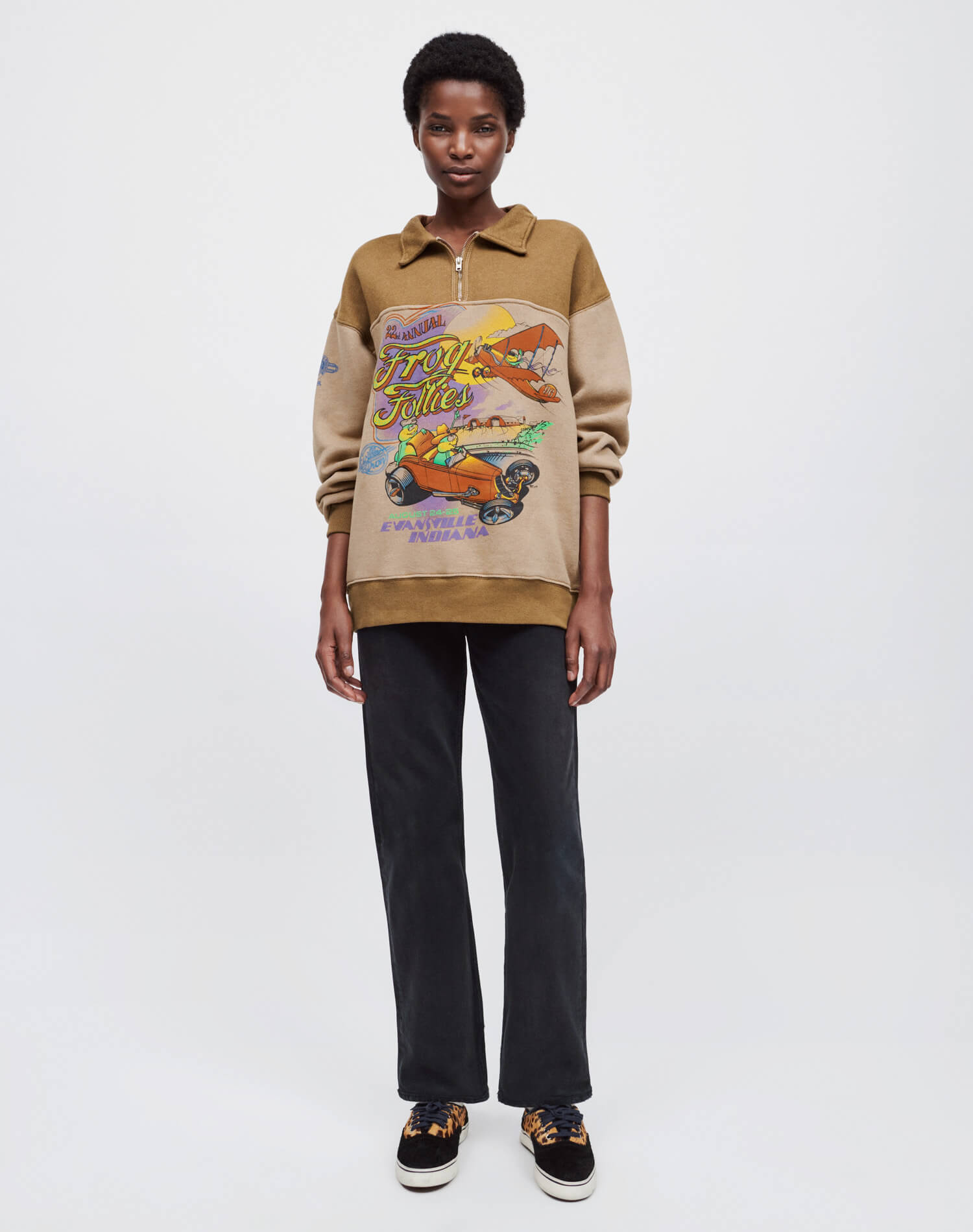 RE/DONE | 80s Upcycled Oversized Half Zip in Assorted Caramel