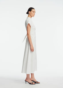 Cotton Poplin Tie Waist Dress | White