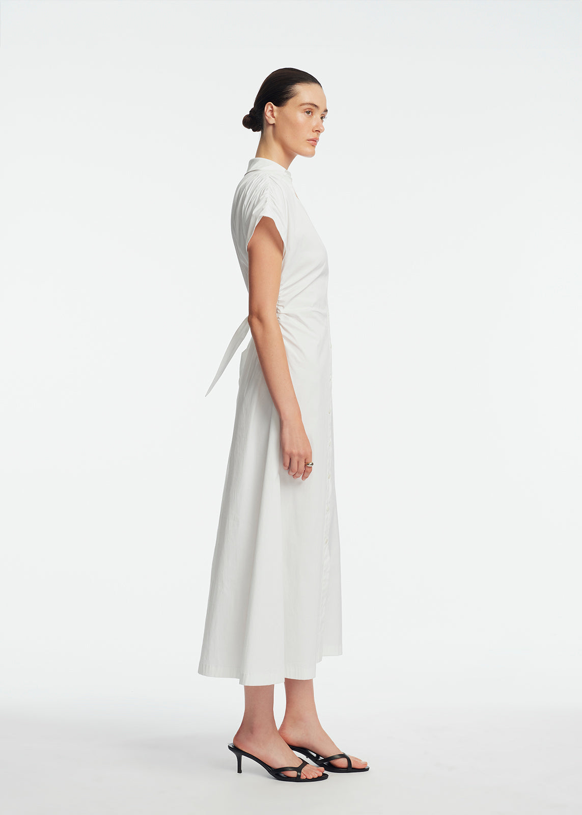 Cotton Poplin Tie Waist Dress | White
