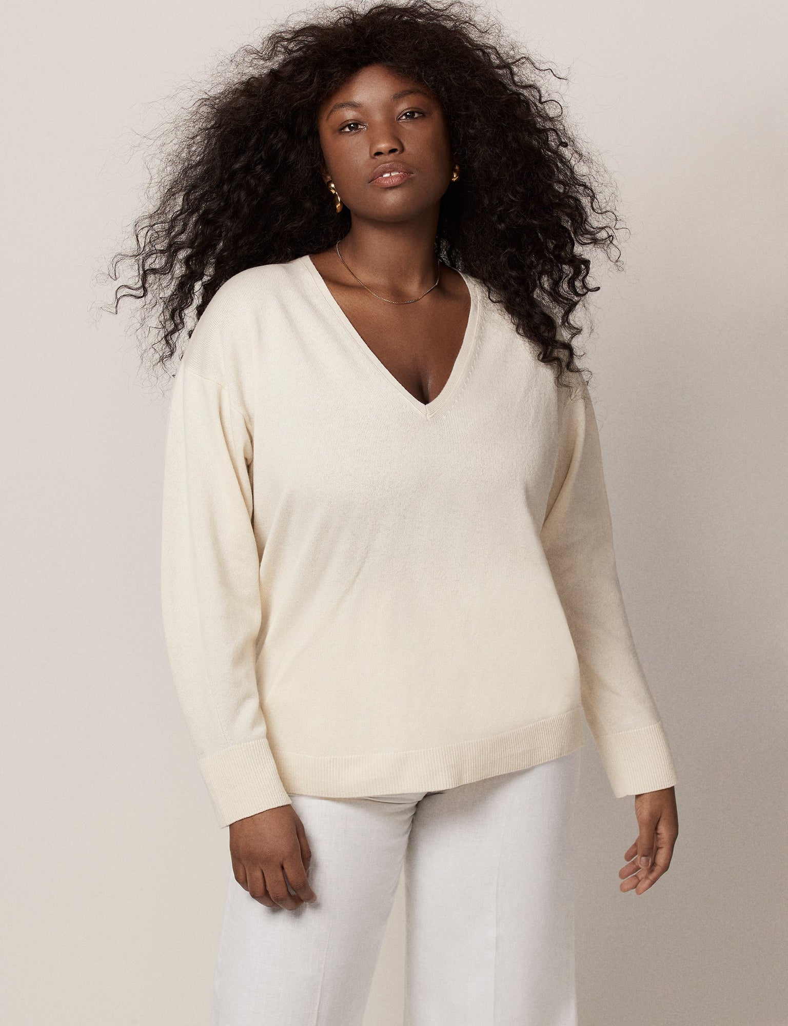Women | Cashmere V Neck Sweater | Cream
