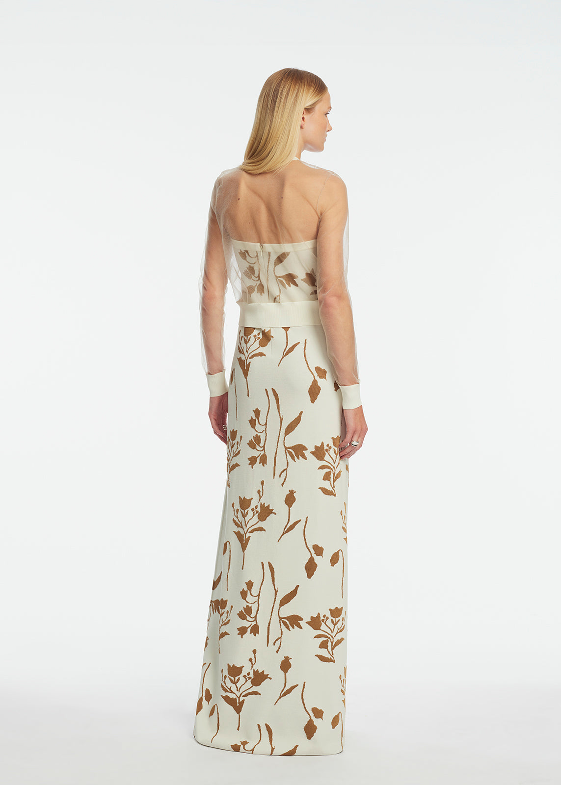 Floral Jacquard Knit Sheer Beaded Cardigan | Cream