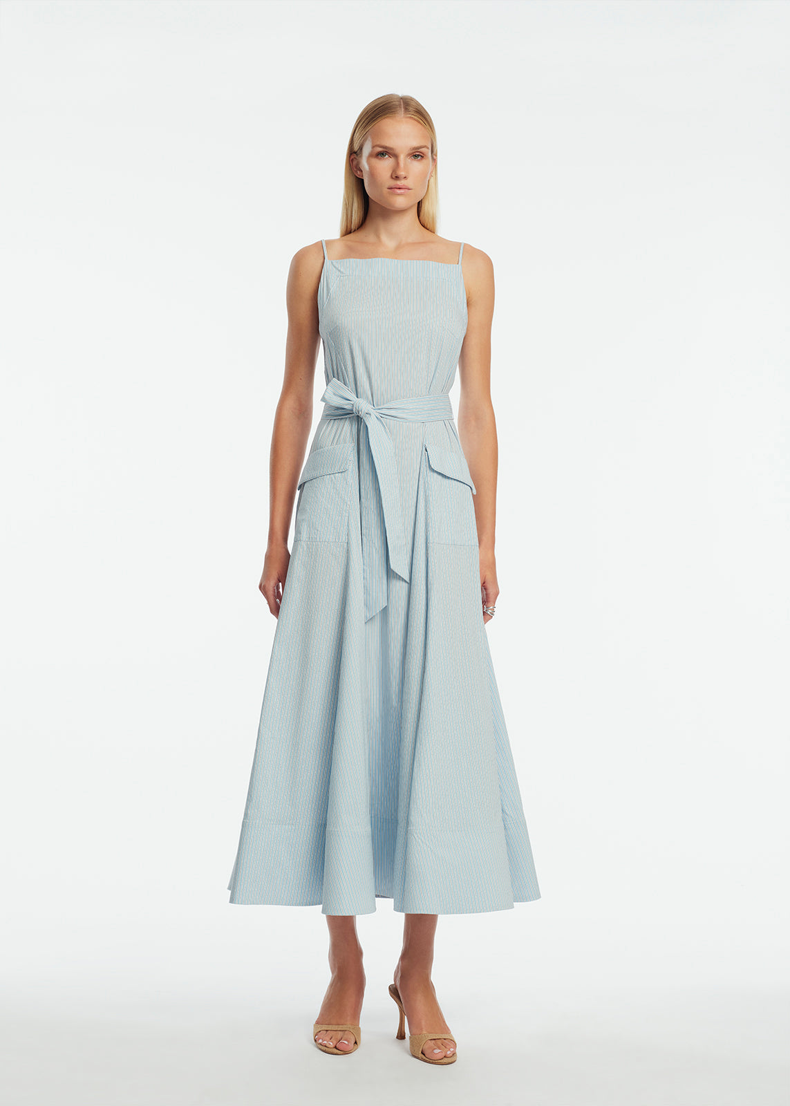 Striped Cotton Poplin Belted Dress | Oxford