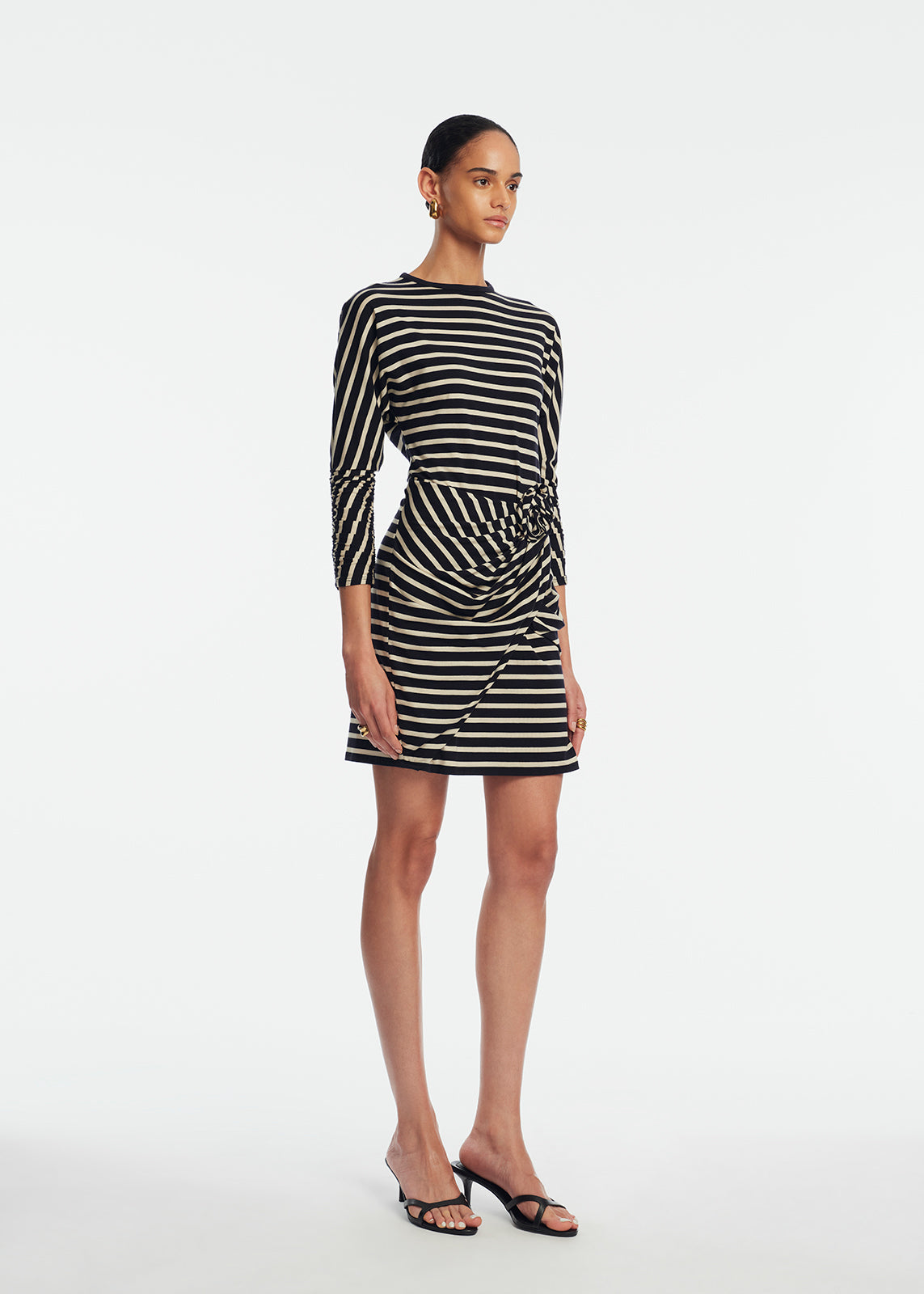 Striped Jersey Rose Ruched Dress | Navy/Cream
