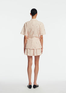 Embroidered Striped Cotton Bow Front Shirt | Blush