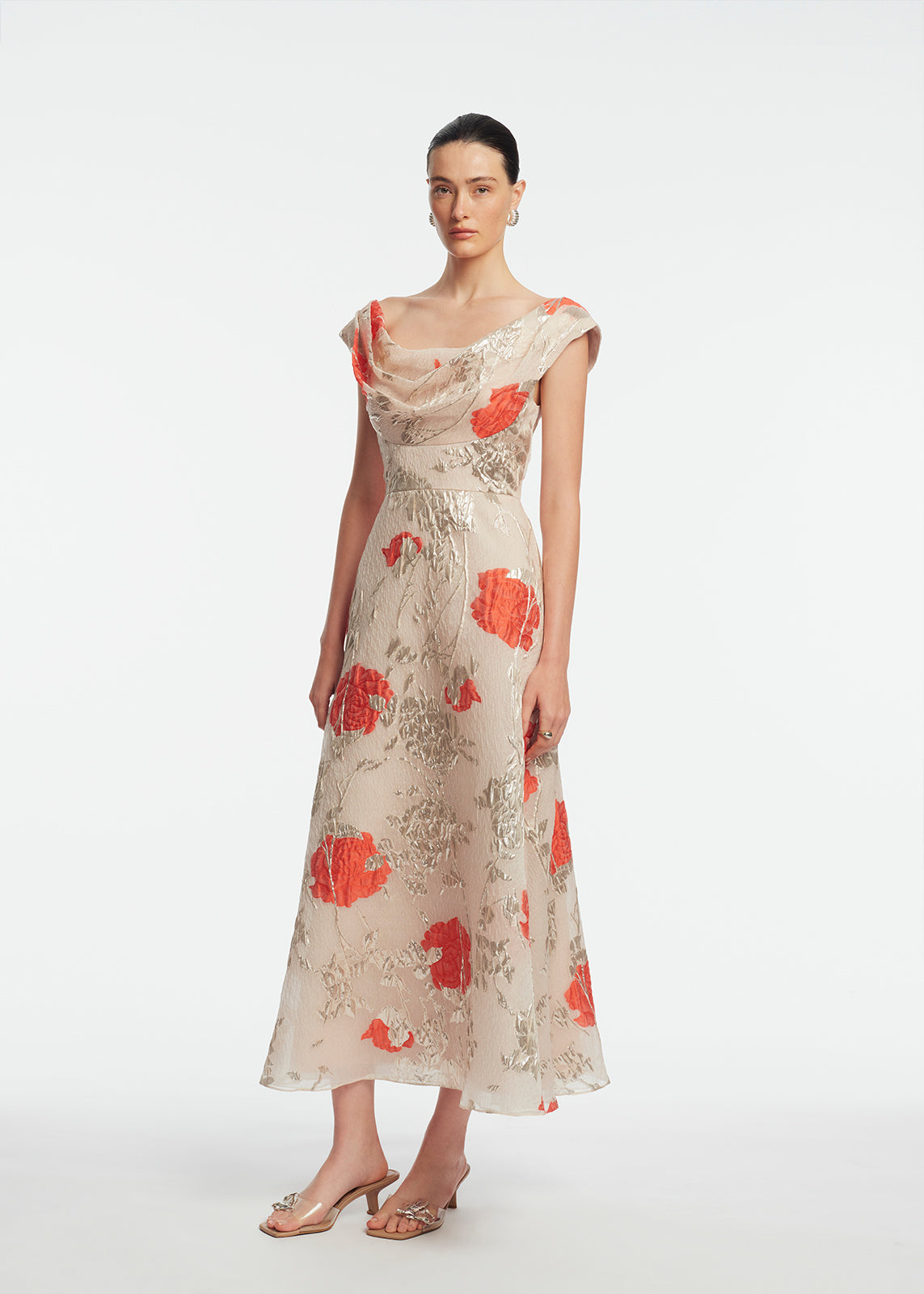 Floral Fil Coupe Draped Dress | Blush Multi
