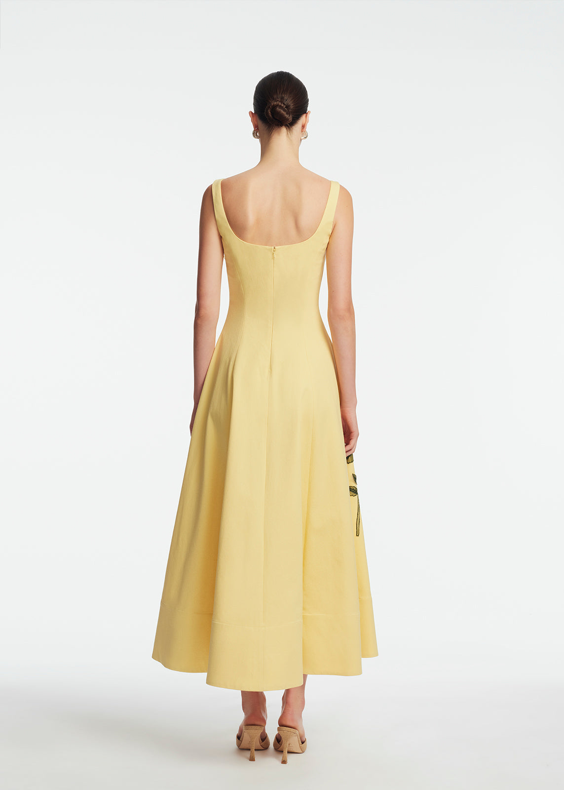 Peony Embroidered Stretch Cotton Full Dress | Butter/Yellow