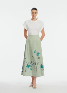 Floral Striped Cotton A-Line Skirt | Mallard Multi