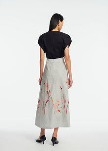 Floral Striped Cotton A-Line Skirt | Blush Multi