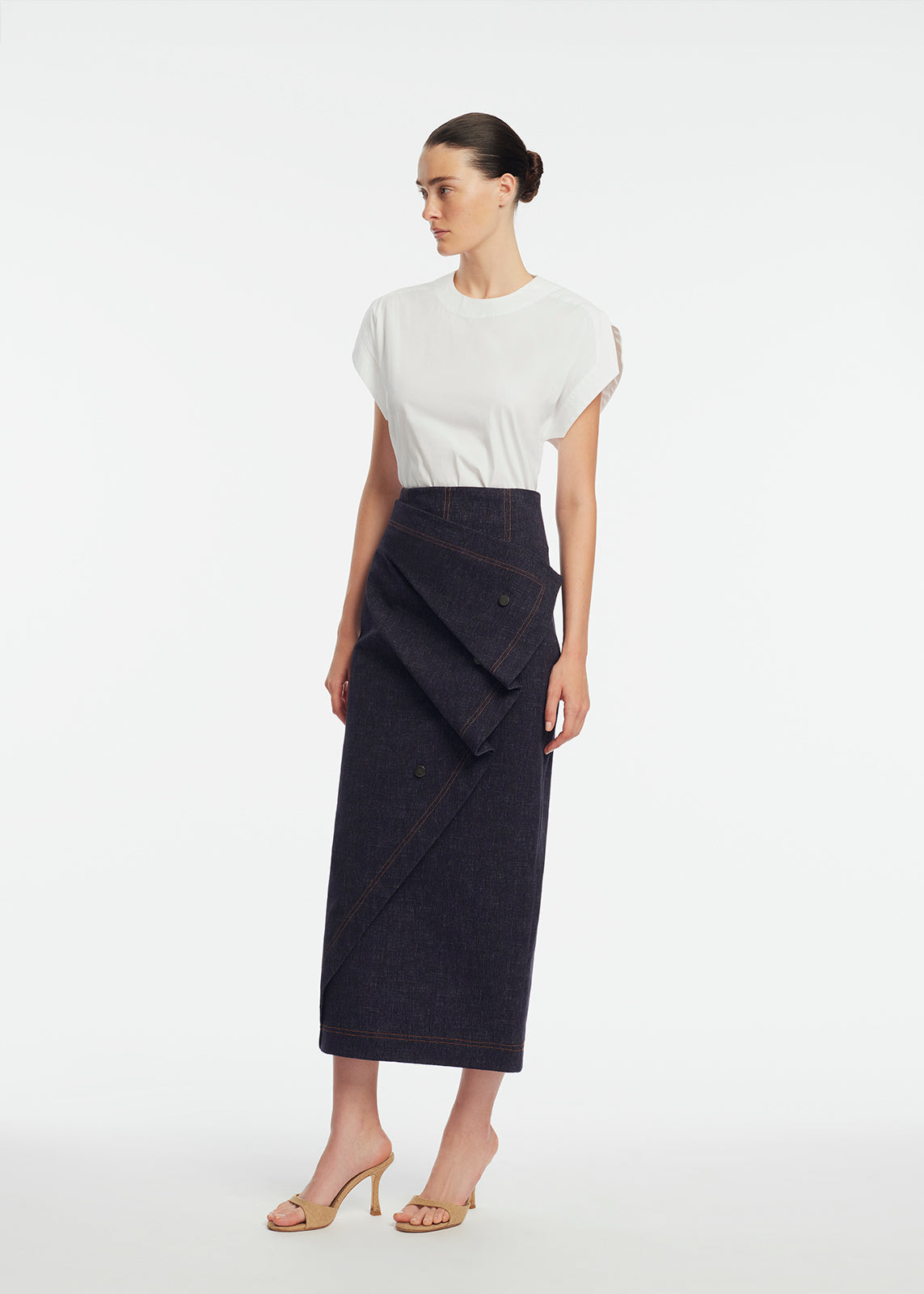 Stretch Denim Ruffle Skirt | Midnight