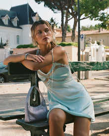 Blue Mist Mini Dress w/ Lace Panel & Beaded Tie Straps | Blue Mist