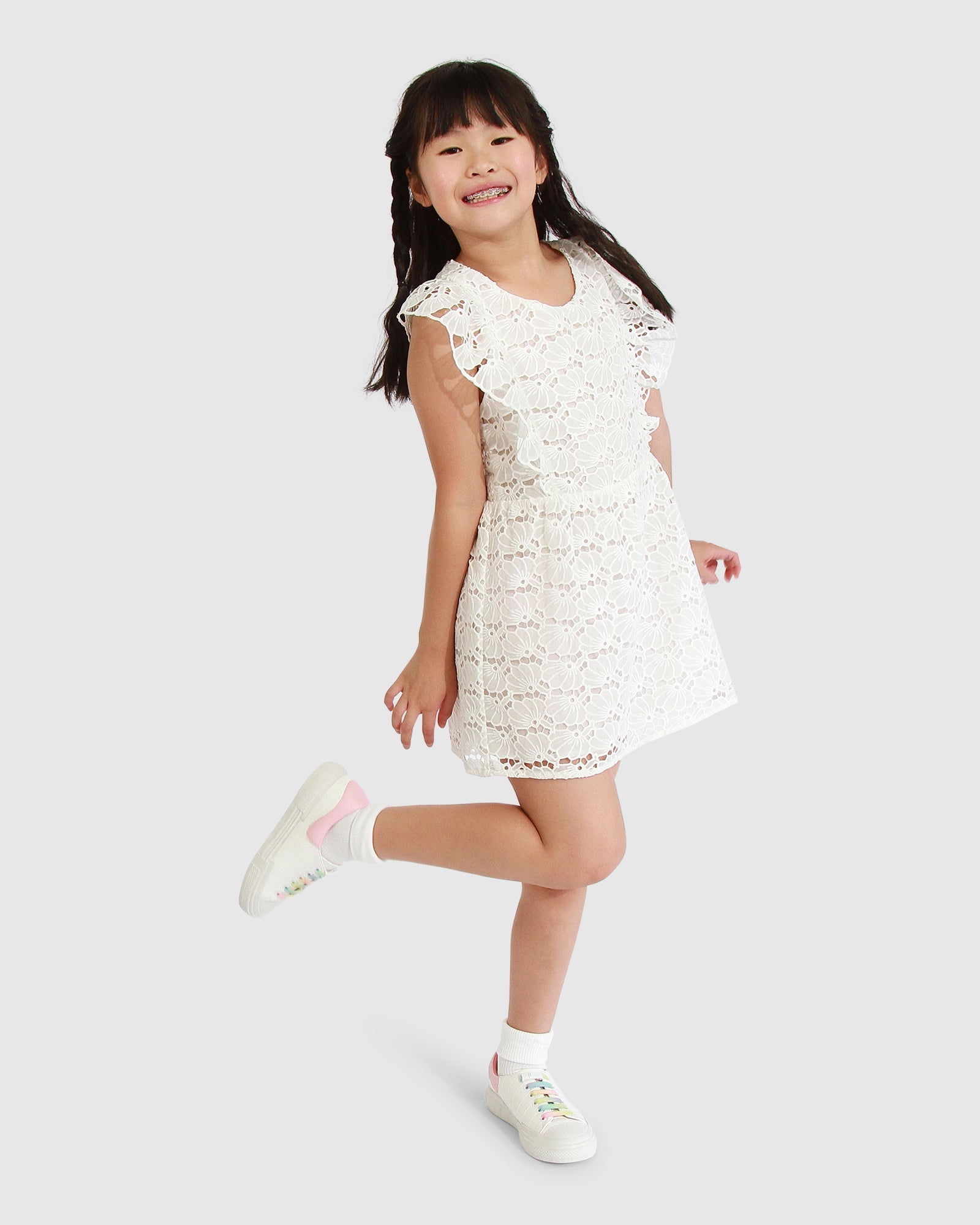 Kids | Love Story Crossover Back Lace Dress | White