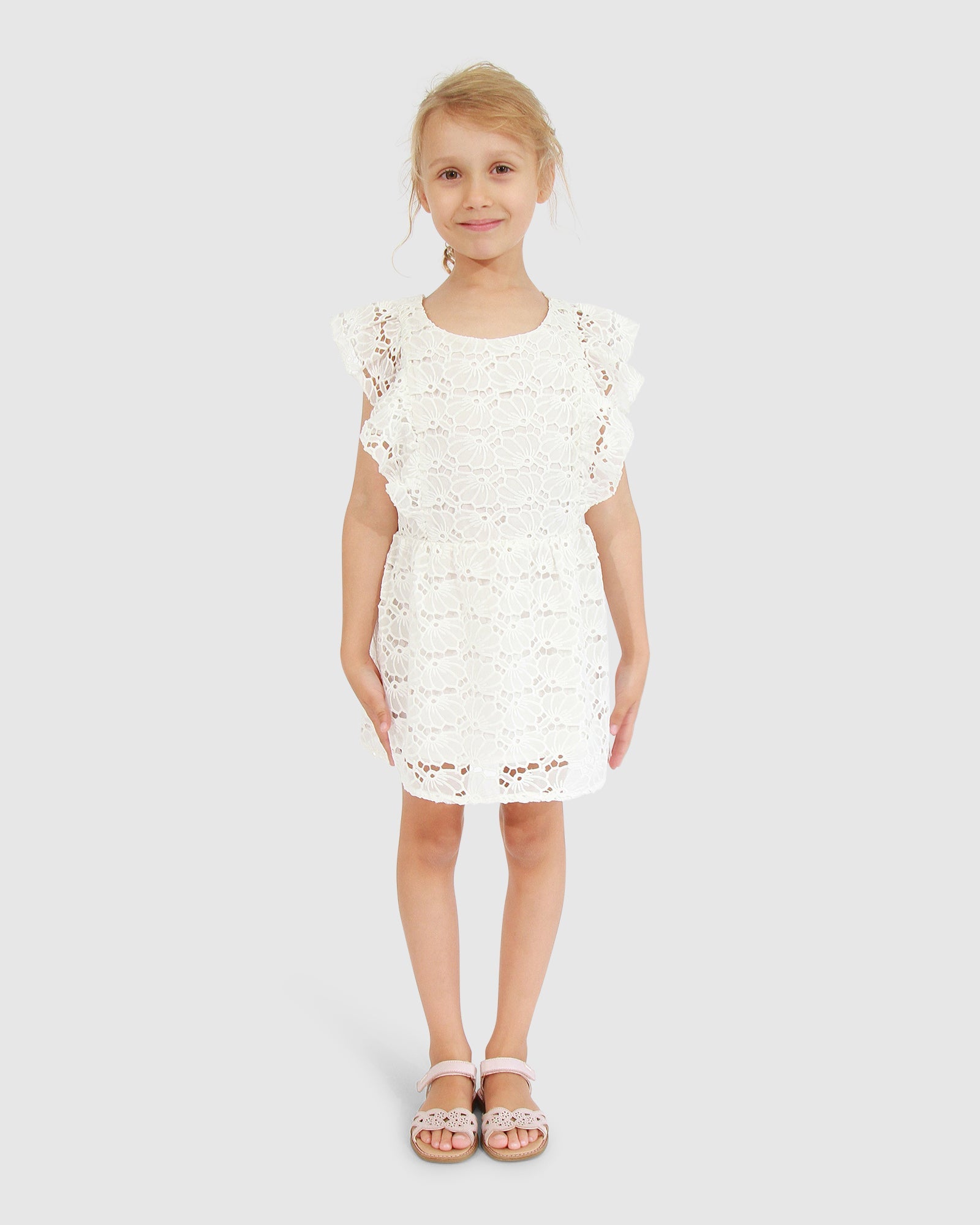 Kids | Love Story Crossover Back Lace Dress | White