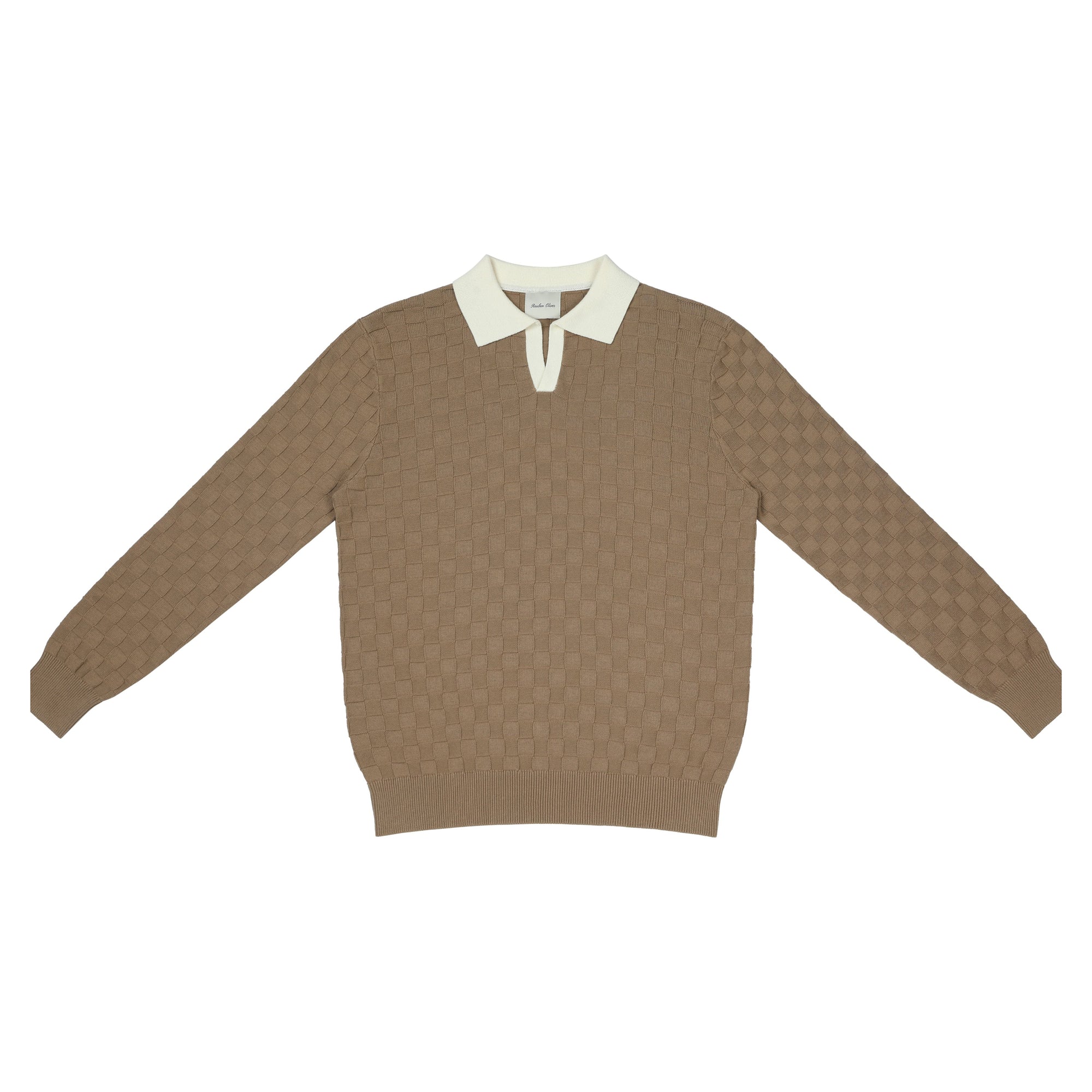 Long Sleeve Checkered Knitted Rugby Polo | Brown