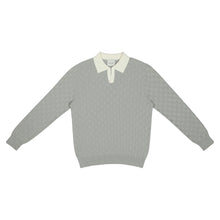 Long Sleeve Checkered Knitted Rugby Polo | Gray