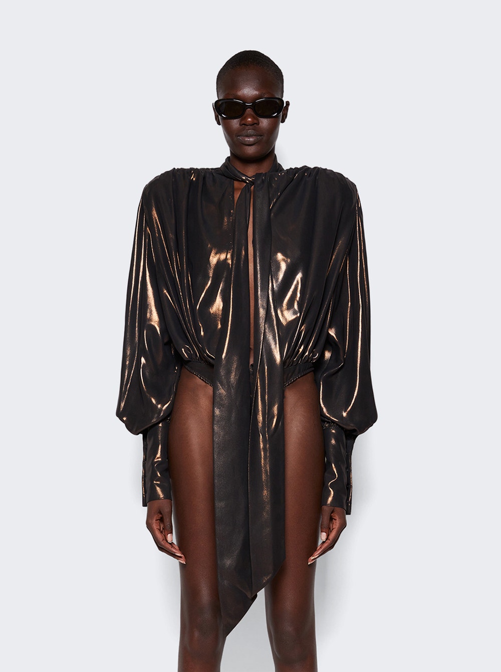 Women | LaQuan Smith | Bodysuit With Necktie Detail | Bronze
