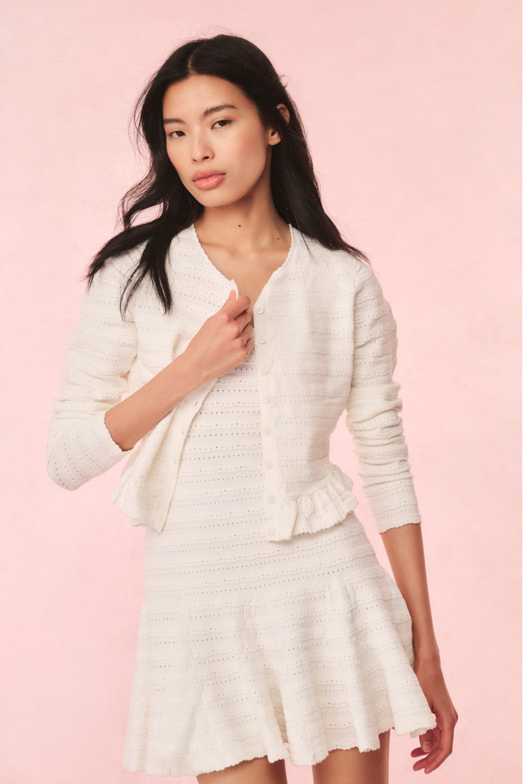 Rogan Pointelle Knit Cardigan | Ivory