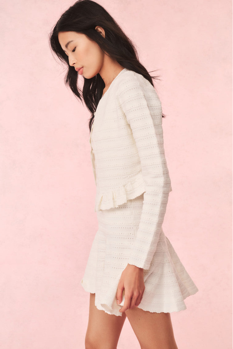 Rogan Pointelle Knit Cardigan | Ivory
