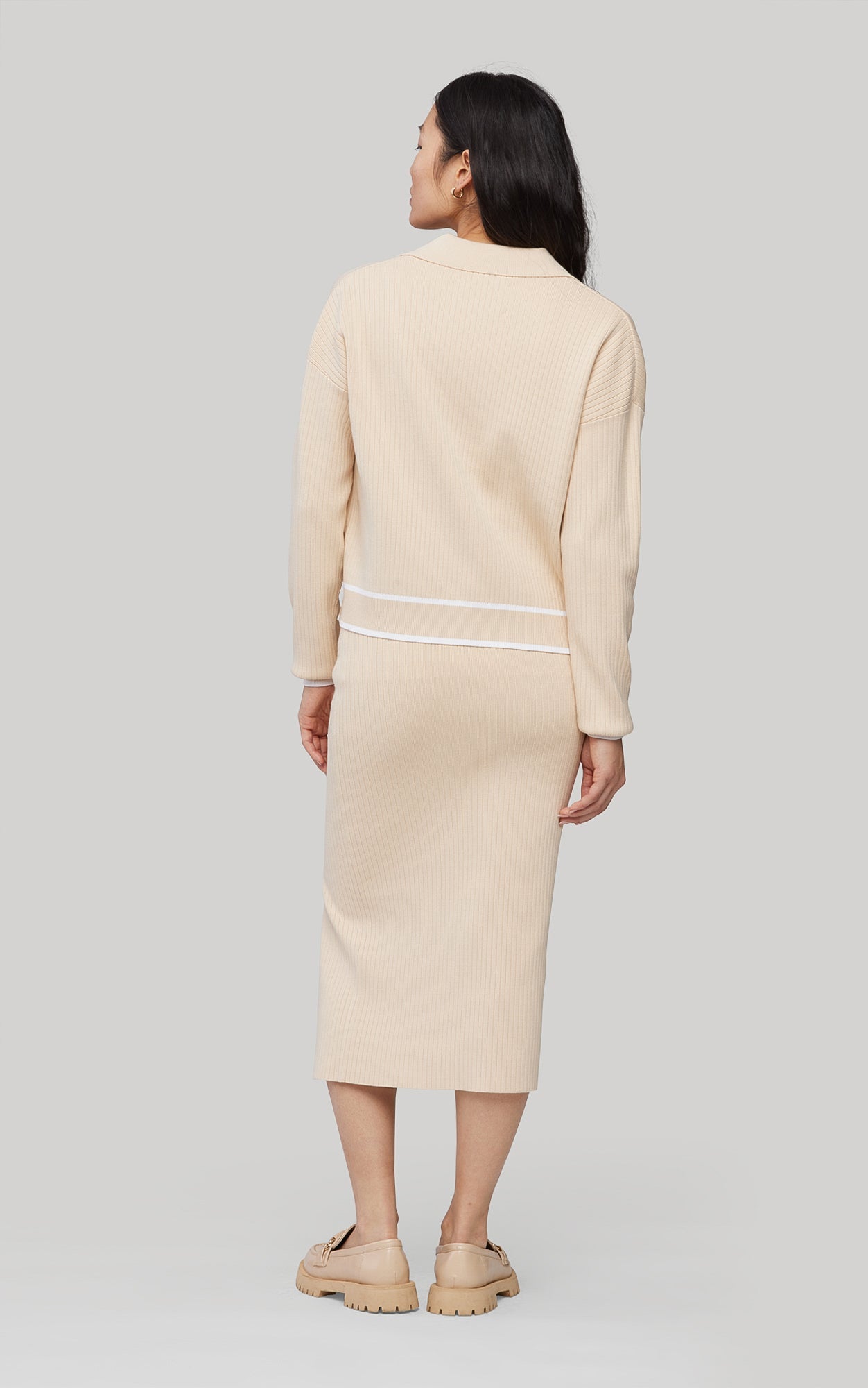 Lucie Sustainable Hip-Length Knit | Sand-Ivory
