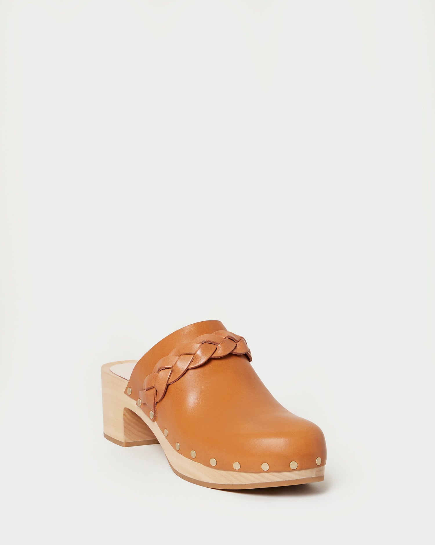 Mid Heel Clog With Braid | Cognac