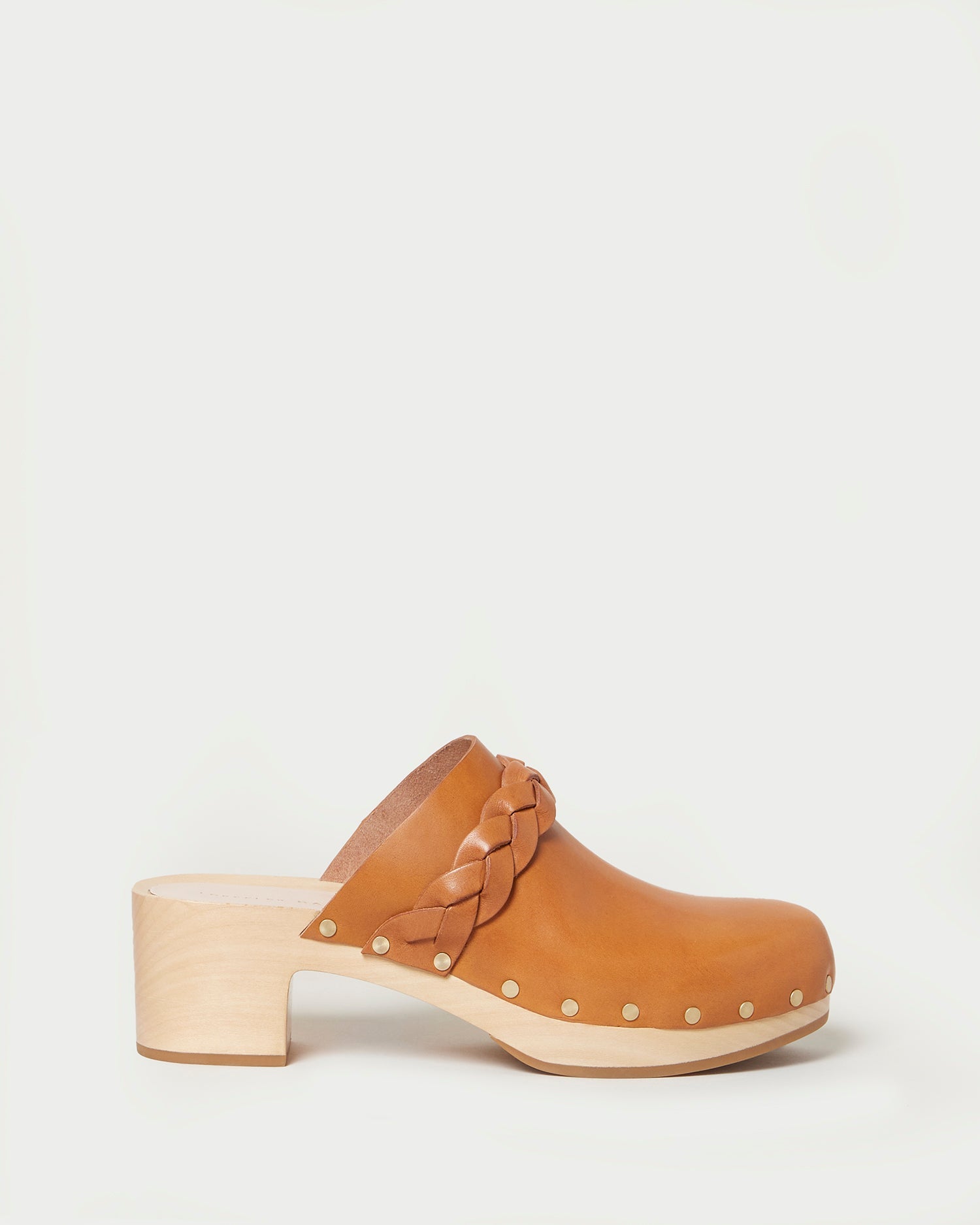 Mid Heel Clog With Braid | Cognac