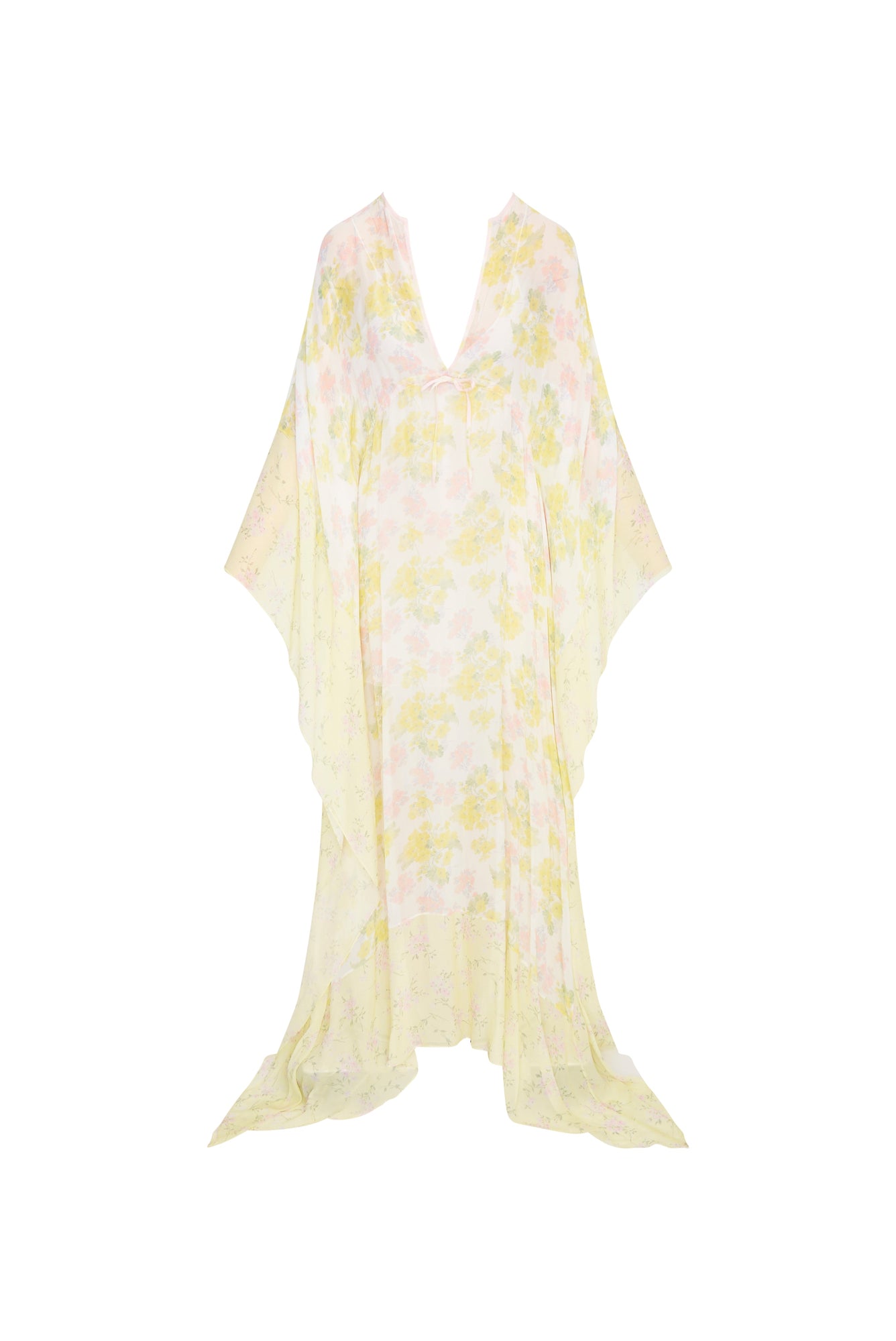 Womens | Lupine Chiffon Mixed Print Kaftan | Peachy Sunrise