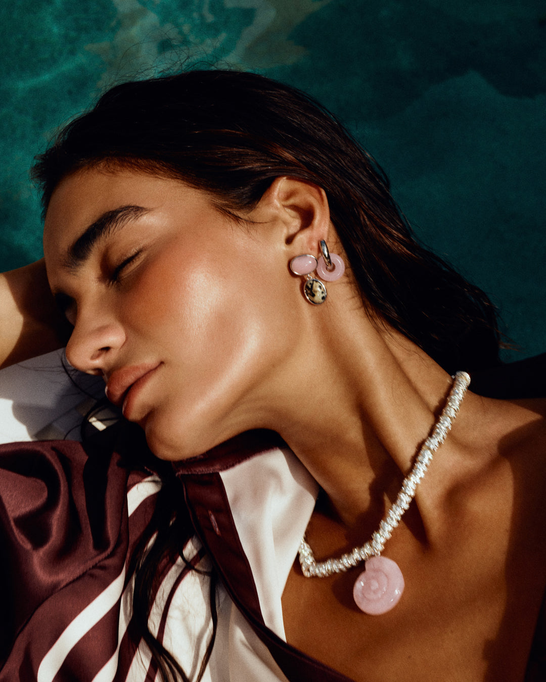 The Rose Quartz Palma Studs | Rose Quartz/Dalamatian Jasper | Gold