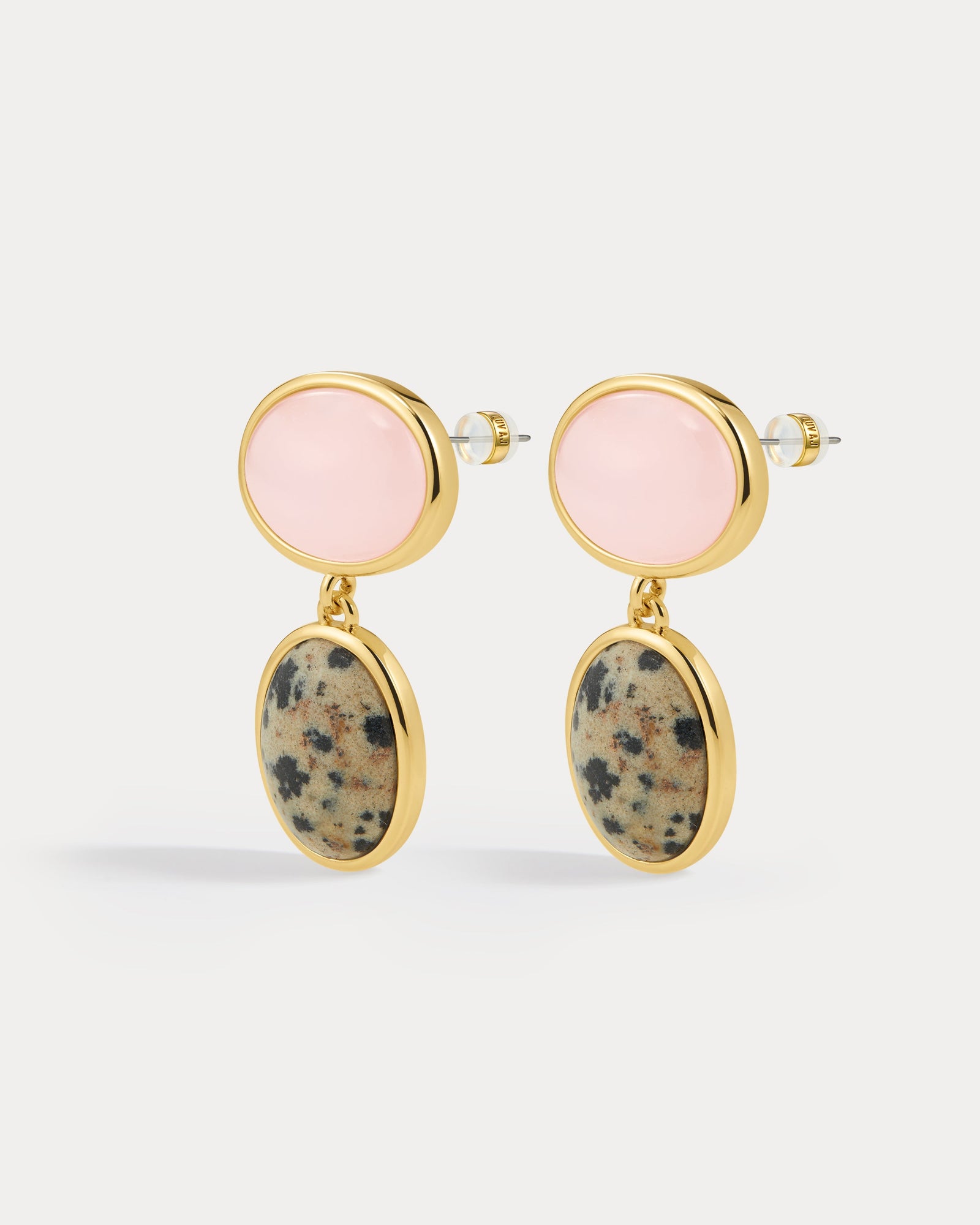 The Rose Quartz Palma Studs | Rose Quartz/Dalamatian Jasper | Gold