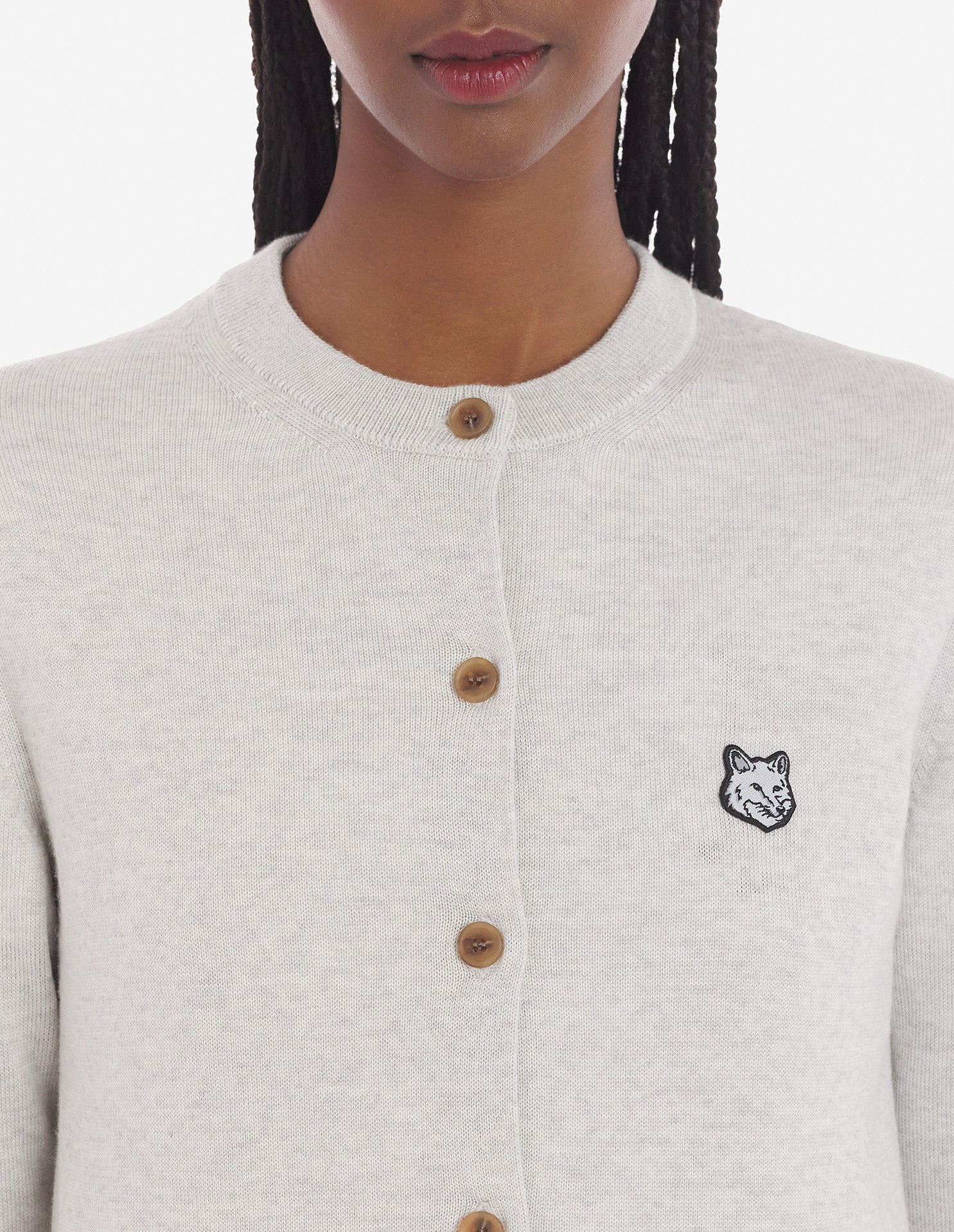 Womens | Bold Fox Head Patch Regular Cardigan | Light Grey Melange