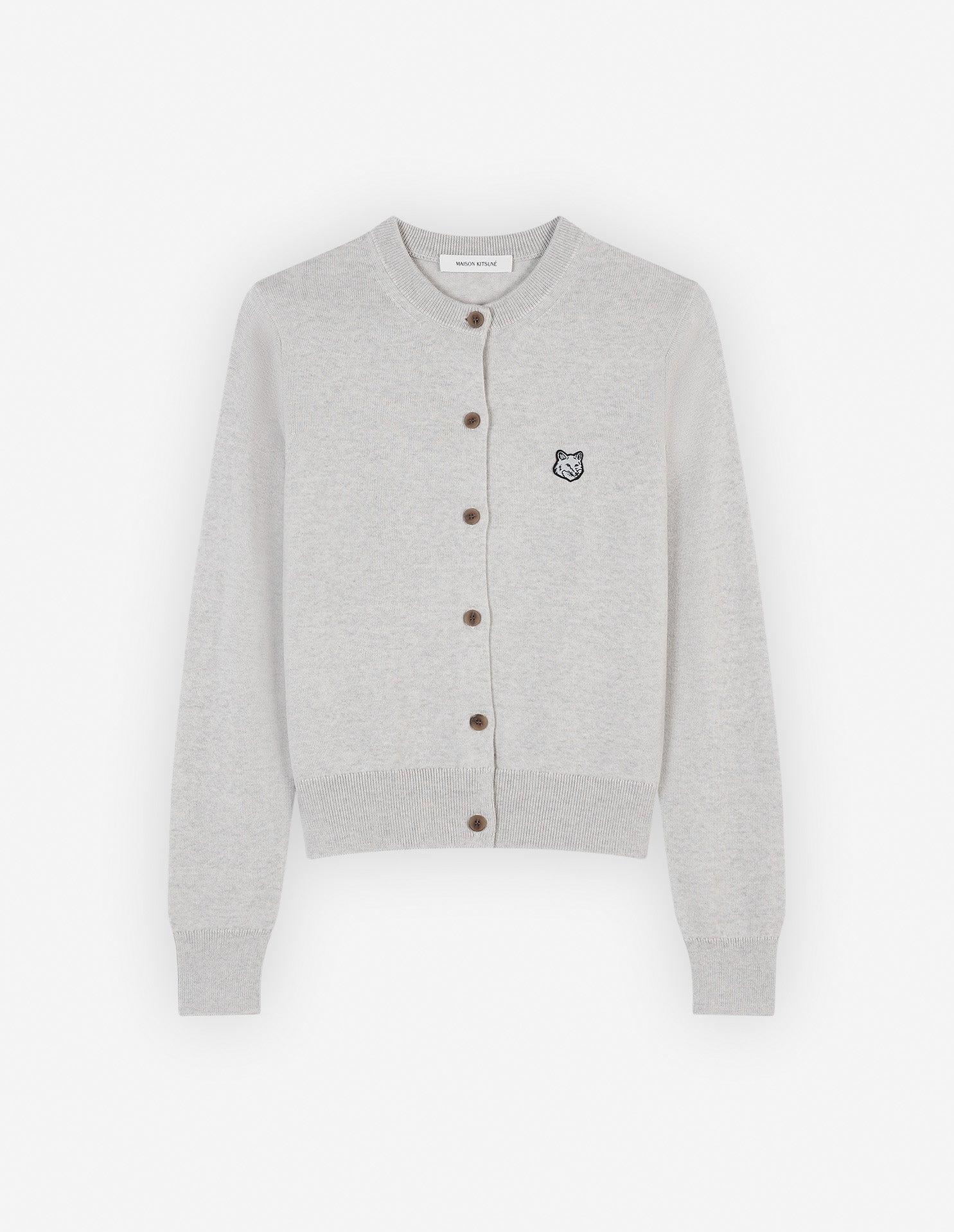 Womens | Bold Fox Head Patch Regular Cardigan | Light Grey Melange