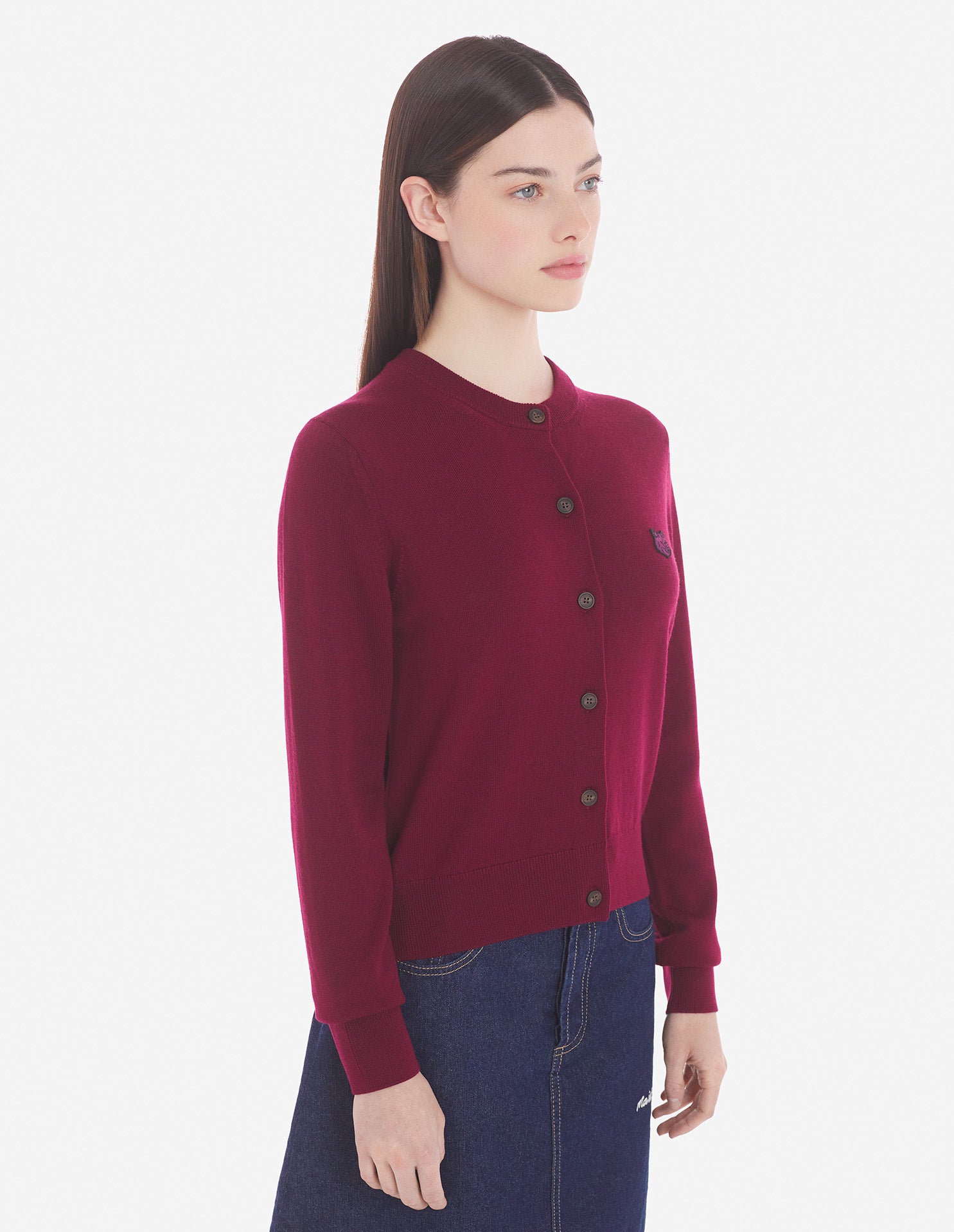 Womens | Bold Fox Head Patch Regular Cardigan | Grape