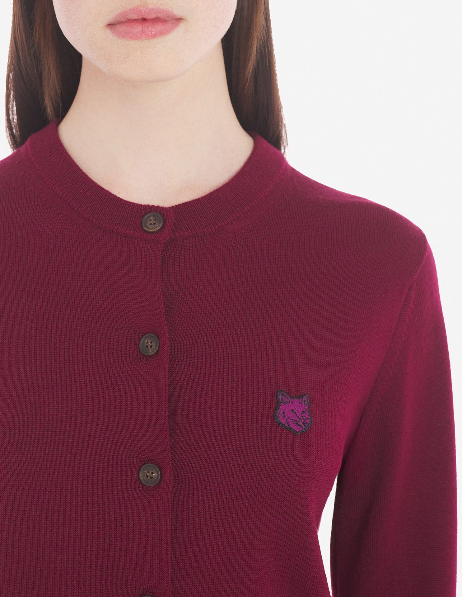 Womens | Bold Fox Head Patch Regular Cardigan | Grape