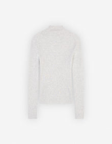 Womens | Bold Fox Head Patch Fine Ribbed Turtleneck Cotton And Wool Pullover | Light Grey Melange