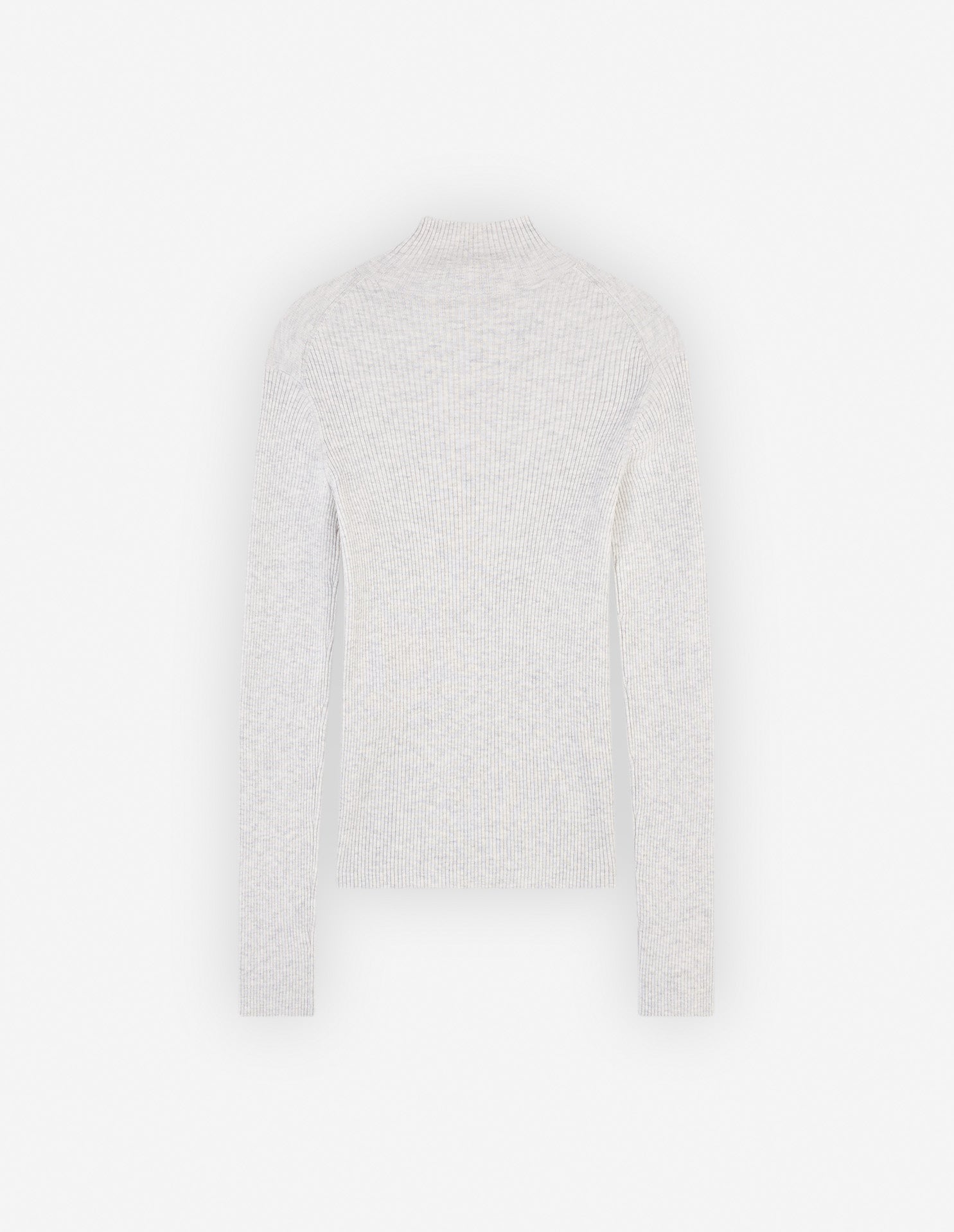 Womens | Bold Fox Head Patch Fine Ribbed Turtleneck Cotton And Wool Pullover | Light Grey Melange